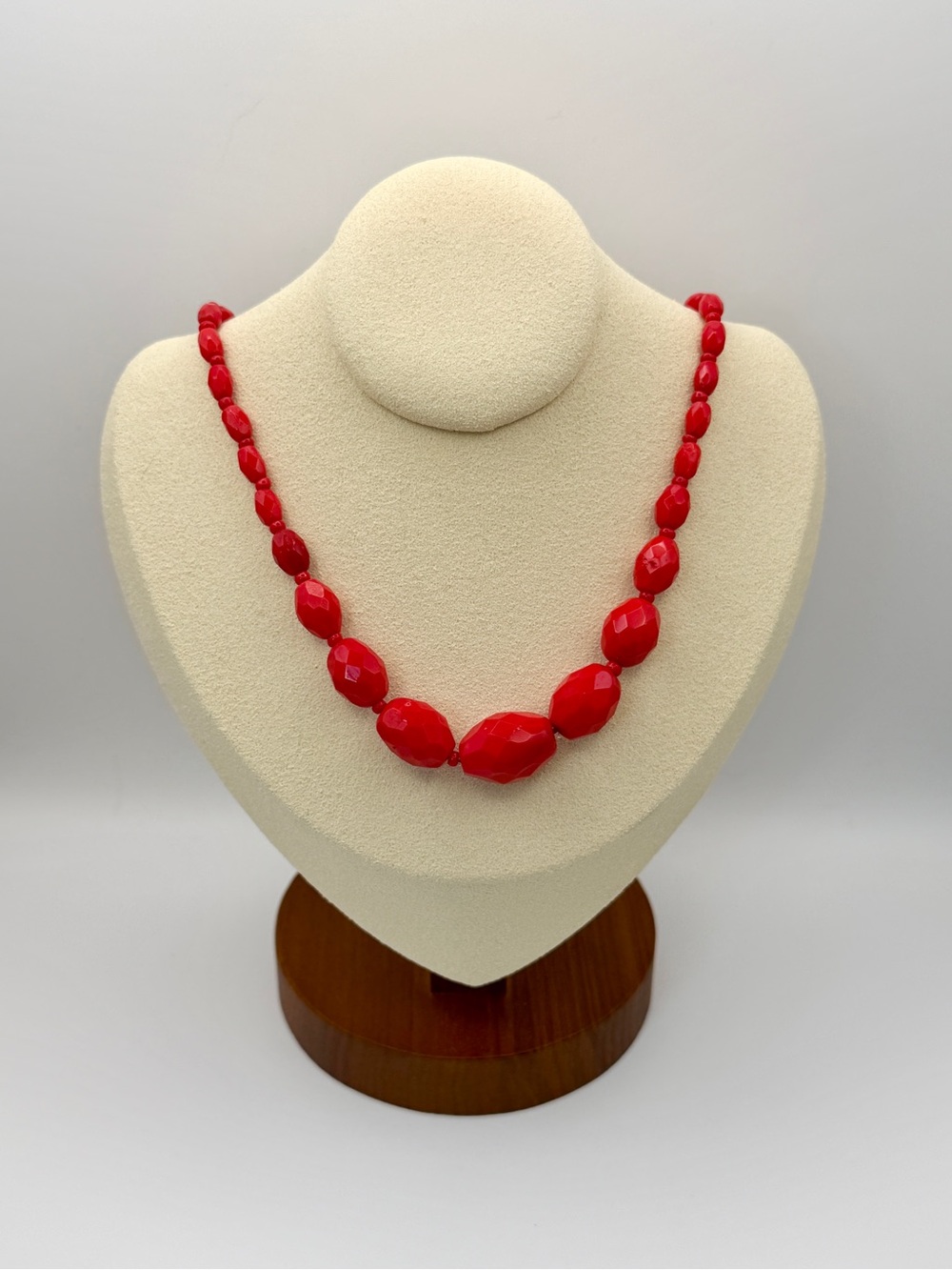 Estate Red Faceted Bead Necklace - Womens Jewelry